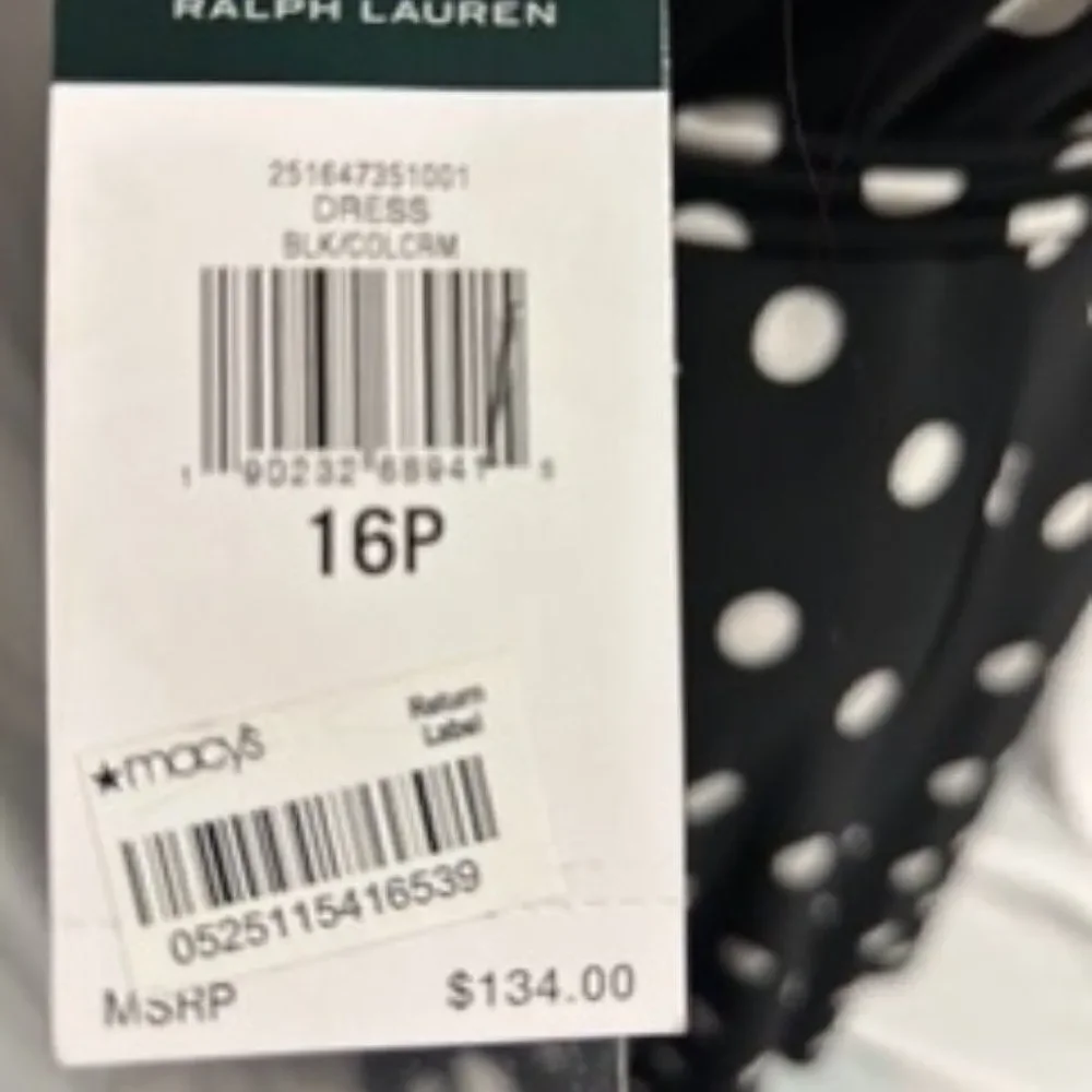 Ralph Lauren Black & White Polka Dot Dress, 16P - Picture 3 of 5